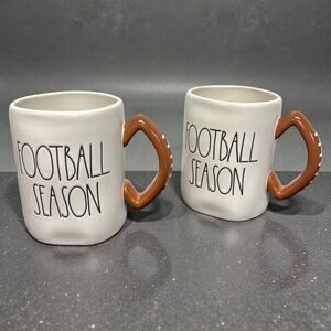 2 Football Shaped Handle FOOTBALL SEASON Rae Dunn 19oz Ceramic Mugs Game Day